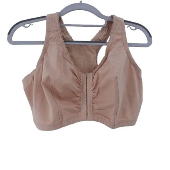 Glamorise Full Figure Complete Comfort Wirefree Cotton T-Back Bra Size 40GH Tan - Picture 1 of 4